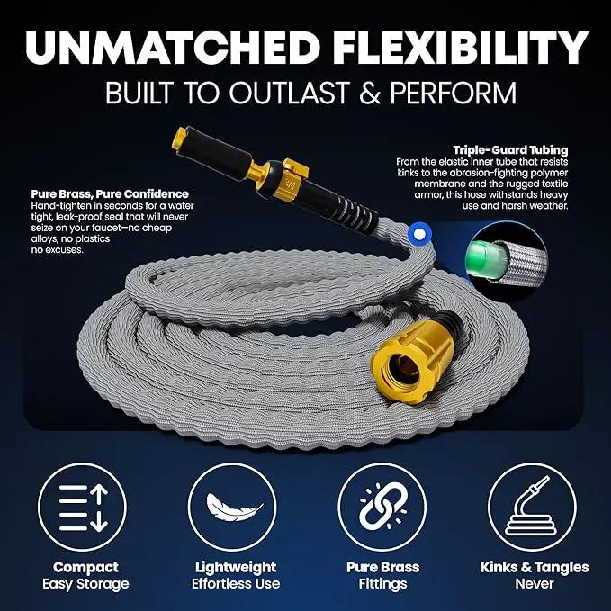 TITAN Flexible Garden Hose 20FT – Ultra Lightweight, Heavy Duty Water Hose with Brass Fittings & Jet Nozzle – Kink-Free, Non-Expanding, Durable Fabric Hose for Yard, Lawn, Car Wash, Outdoor Use by GreenHaven Gardens