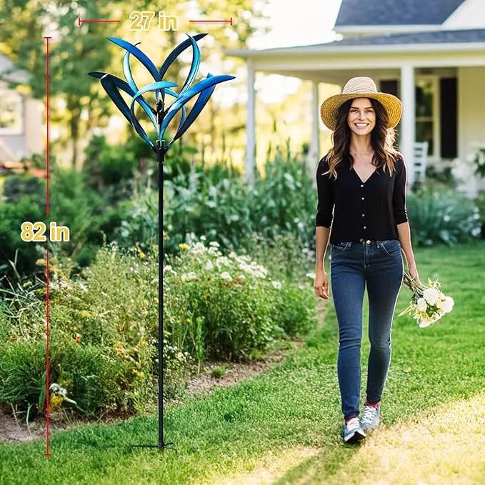 LimeHill Wind Spinner for Yard and Garden - Large Metal Kinetic Wind Sculptures for Outdoor Decorations (Blue Lotus 2) by GreenHaven Gardens