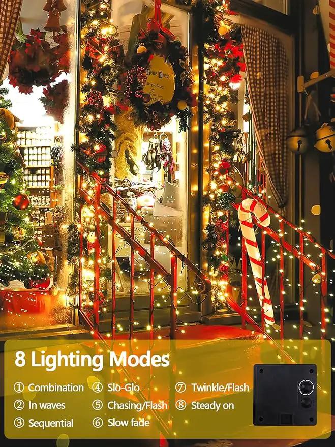 6 Pack 600 LED Solar String Lights for Outside, Solar Christmas Lights Outdoor Waterproof, Green Wire Twinkle Light with 8 Lighting Modes for Xmas Tree Wedding Party Garden Decorations (Warm White) by GreenHaven Gardens