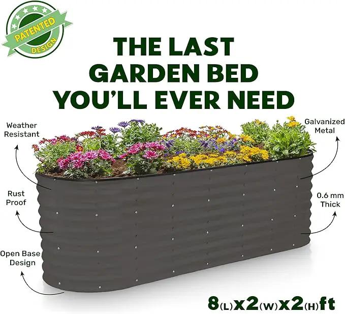 Galvanized Raised Garden Beds Outdoor // 8×2×2 ft Planter Raised Beds for Gardening, Vegetables, Flowers (Gray) // Large Metal Garden Box // Patented Tool-Free Design by GreenHaven Gardens