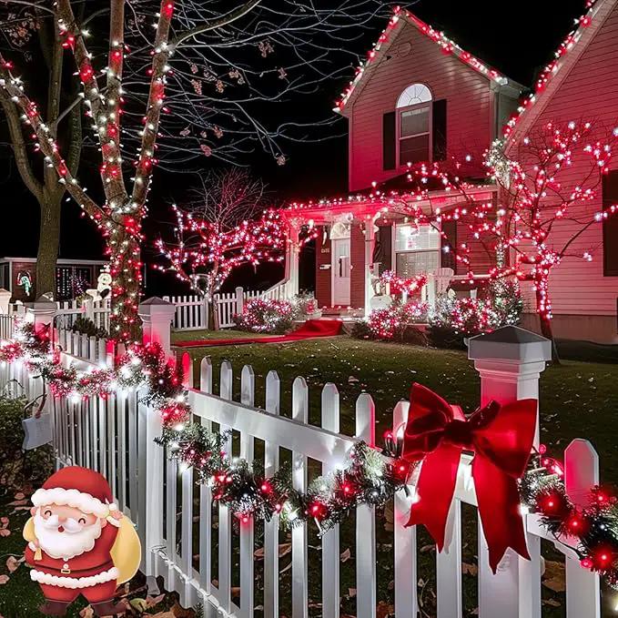 JMEXSUSS 2 Pack Red and White Solar Christmas Lights, Each 33FT 100 LED Solar String Lights Outdoor, Waterproof Solar Fairy Lights for Outside Christmas Decorations by GreenHaven Gardens