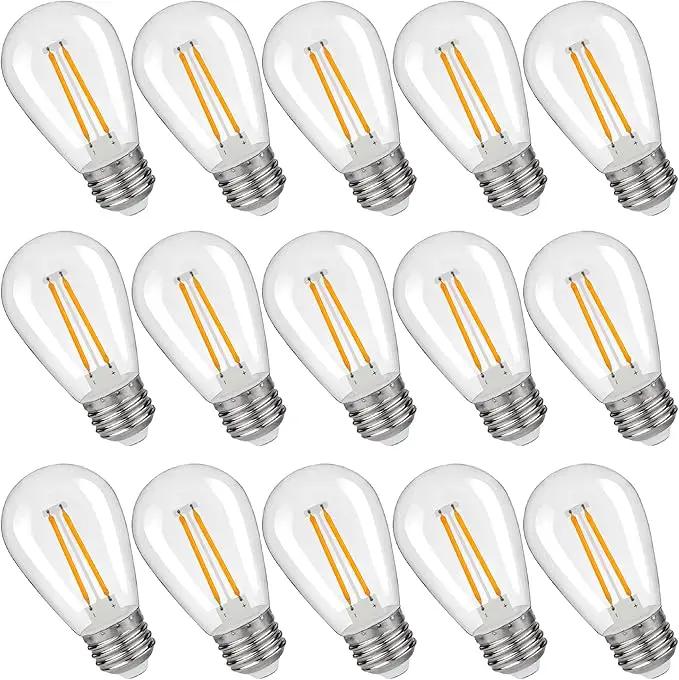 S14 Replacement LED Light Bulbs, Shatterproof & Waterproof 2W S14 Edison LED Bulbs, Outdoor String Lights, E26 Base Patio Lights, Warm White 2200K Plastic 150ML Non-Dimmable 15 Pack by GreenHaven Gardens