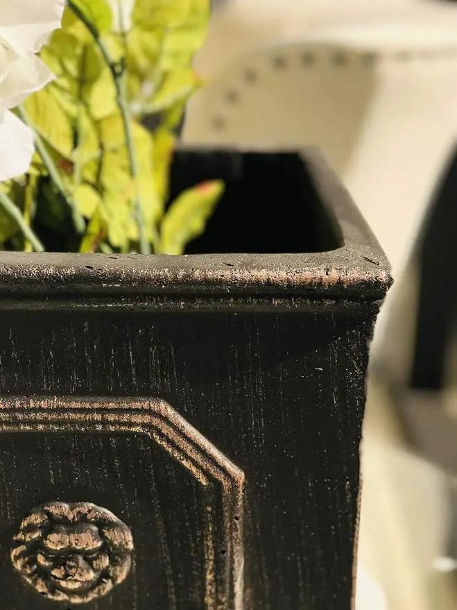 Kante Square Lion Head Concrete Planter, Classic English Style Plant Pot with Drainage Hole and Rubber Plug for Indoor Outdoor Garden Patio Home, 12.6"x12.6"x12.6" Oil Rubbed Bronze by GreenHaven Gardens