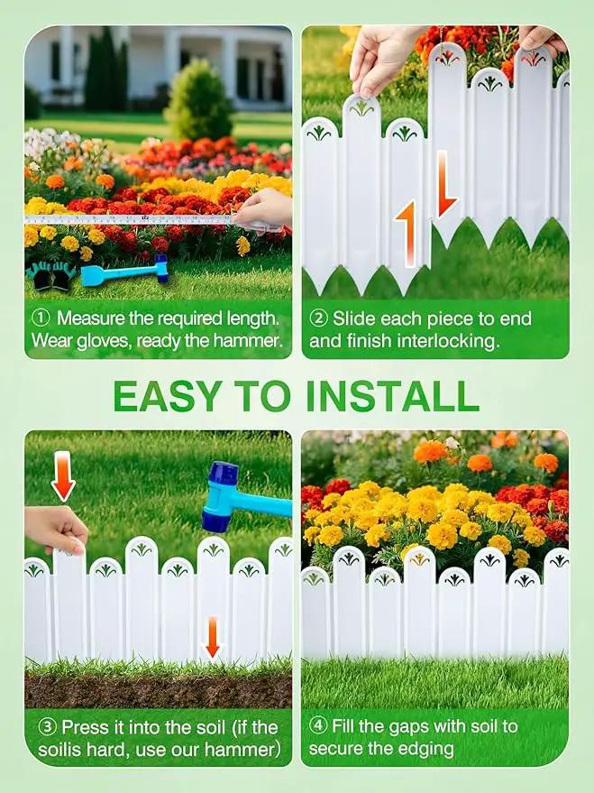 20PCS White Garden Edging Borders, 9.76" H Plastic Fences Edging with Hammmer Shovel Gloves, 13.6Ft Decorative Interlocking Landscape Edging, Flexible Flower Bed Border for Patio by GreenHaven Gardens