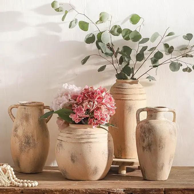Large Ceramic Vase,11.3 inch Tall Farmhouse Flower Vase with 2 Handles,Terracotta Decorative Flower Vase for Home Decor, Living Room Entryway Table Centerpiece Decor by GreenHaven Gardens