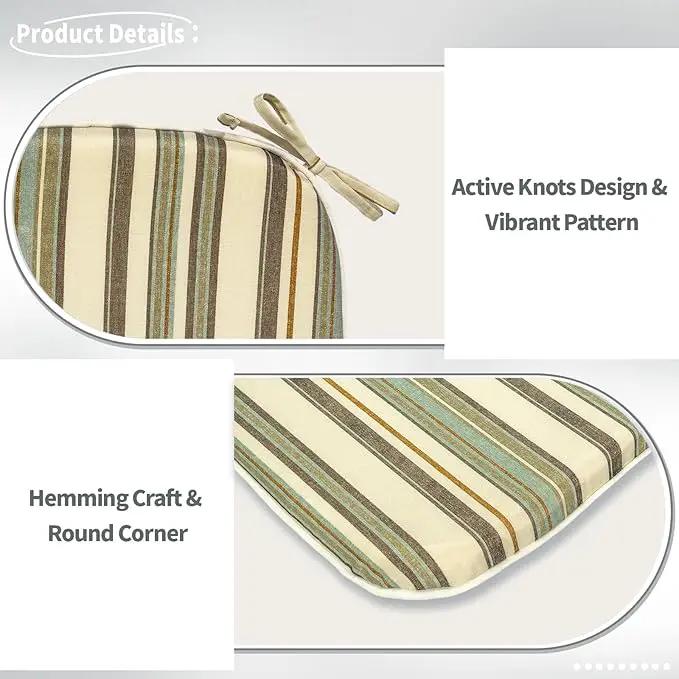Indoor/Outdoor Chair Cushions 16x17 Inch, Patio Chair Cushions with Ties, All Weather Seat Cushions for Patio Furniture Home Garden Chair Use, Set of 2,Stripe Onyx by GreenHaven Gardens