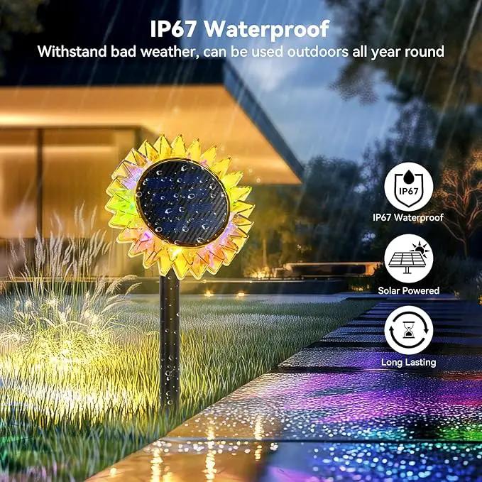 Outdoor Solar Lights, 2 Pack Led Solar Sunflower Lights, Stake/Wall 2-in-1 Waterproof Solar Garden Lights for Yard, Landscape, Fence, Patio, Driveway, Pathway, Backyard Decoration (Colourful) by GreenHaven Gardens