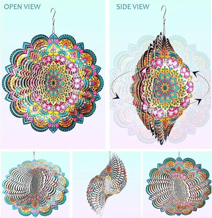 Wind Spinners Outdoor Mandala Lucky Star,Laser Cut Metal Kinetic Art Wind Spinner Gift for Christmas,12In Stainless Steel Hanging Yard&Garden 3D Wind Sculpture Decorations Indoor Spinners by GreenHaven Gardens