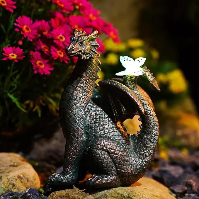Garden Decor Solar Dragon Statues: Outdoor Sculptures with Glowing Butterfly for Lawn Ornaments Yard Art Porch Patio Balcony - Gifts for Mom Grandma Women by GreenHaven Gardens