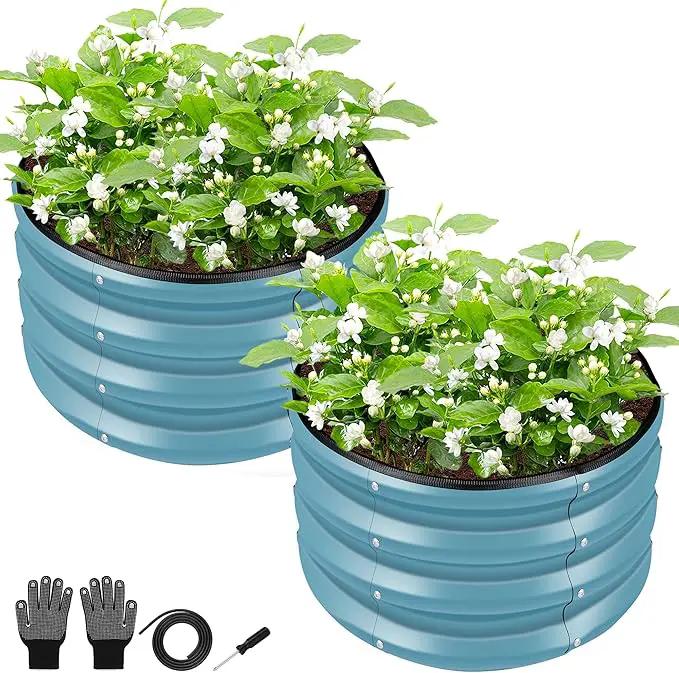 ZXZYHFTY Round Galvanized Raised Garden Bed kit,Blue Outdoor Garden Raised Planter Box, Round Large Metal Raised Garden Beds for Vegetable 2 * 2 * 1ft 2 Pcs by GreenHaven Gardens