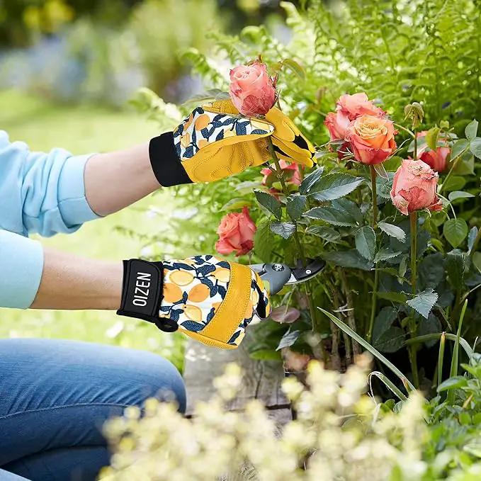Cowhide Leather Thorn Proof & Puncture Resistant Gardening Gloves for Women and Men, Touchscreen Compatible Working Gloves for Weeding, Digging, Planting, Gardening Gifts for Women, Size Medium by GreenHaven Gardens