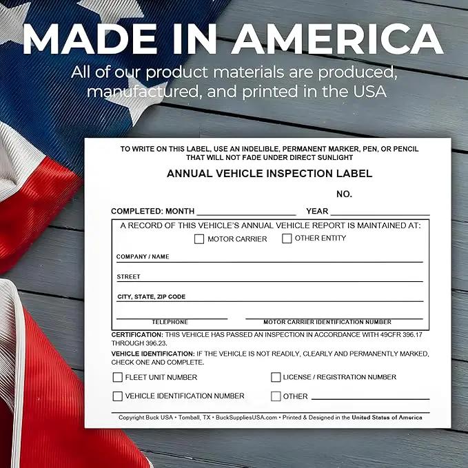 5 Pack Buck Annual Vehicle Inspection Label, 2-Ply Adhesive Vinyl with Mylar Laminate, FMCSA & DOT Compliant, Weatherproof, Tear Resistant, Easy to Write On, 5" x 4" - Made in USA by GreenHaven Gardens