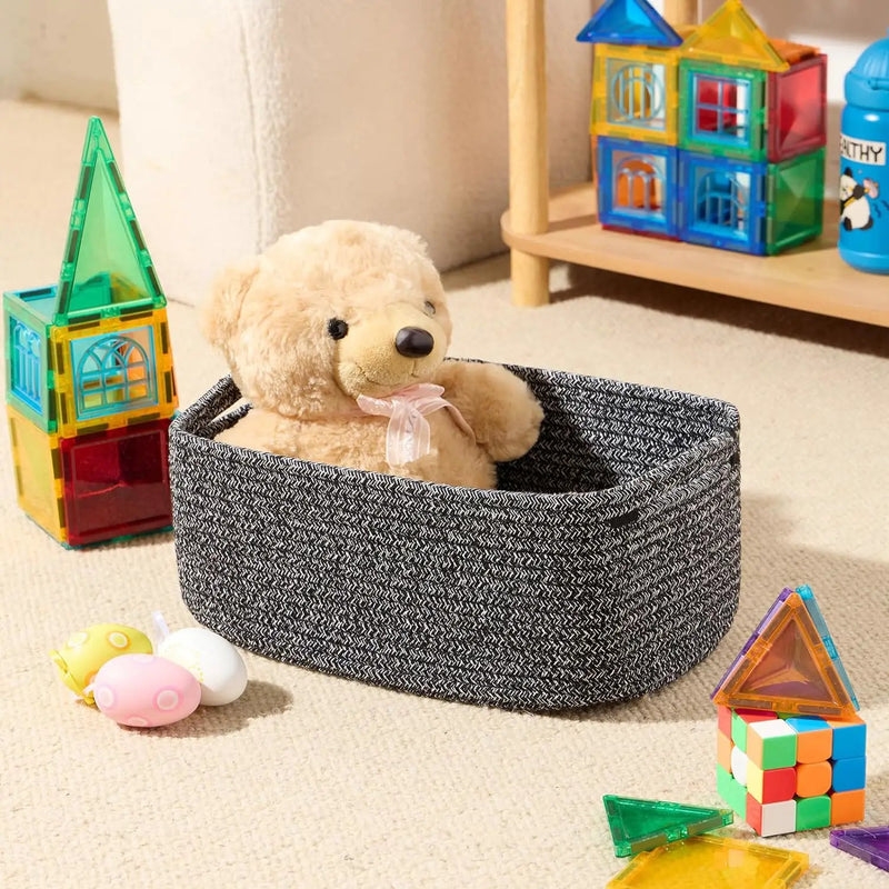 Small Storage Baskets for Organizing | Closet Organizer Bins | Shelf Toy Basket | Woven Rope Baskets | Cube Decorative Box | Shallow Basket | 13x8.5x5.1” | 3 Packs Dark Gray by GreenHaven Gardens