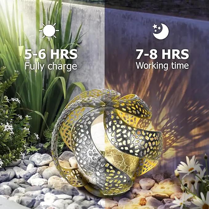 Huaxu Solar Lights Outdoor Garden Decor Waterproof Cracked Glass Globe LED Light Silver Retro Art Metal Retro Design Decorative Yard Patio Lawn Pathway Gift for Mom Women Anniversary Birthday by GreenHaven Gardens