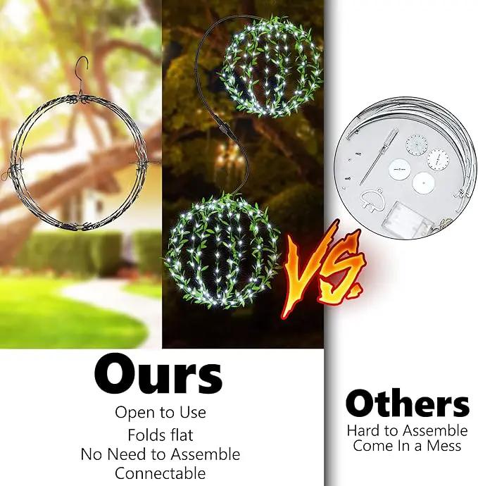 Flacchi Hanging Iron Sphere Lights with Artificial Greenery – 12Inch 120 LED Waterproof Outdoor/Indoor Decor Ball Light with Timer & 8 Modes – 2 Pack for Garden, Christmas, Weddings (Cool White) by GreenHaven Gardens