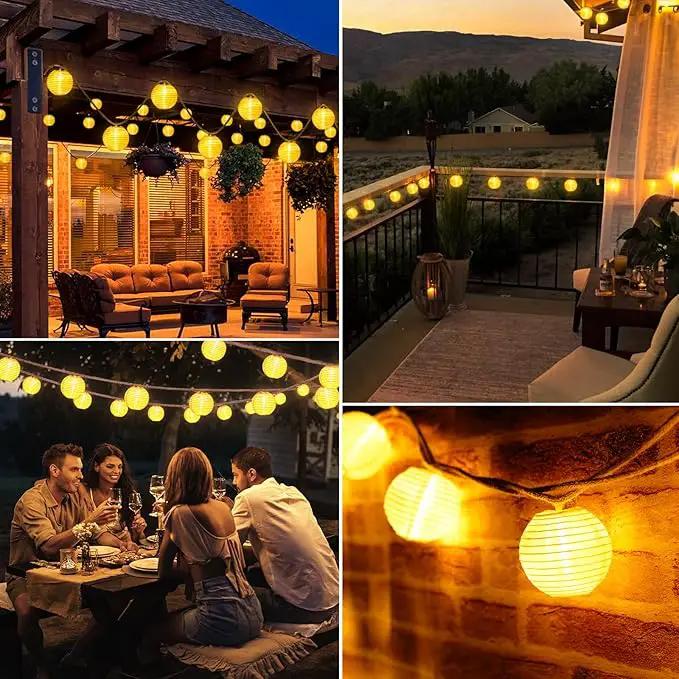 OMIKA Lantern String Lights Plug in- 40ft 40LED 2700K Warm White Mini Lantern Lights Waterproof, Hanging Hemp Rope String Lights Indoor Outdoor with Remote, Timer for Porch Fence Balcony Party Trees by GreenHaven Gardens