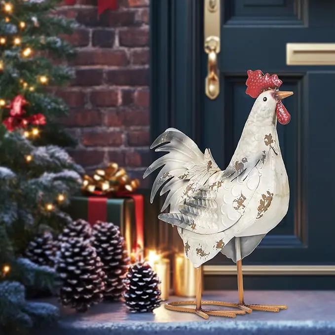 TERESA'S Collections Farmhouse Metal Rooster Garden Statues Decor, 15 Inch Rustic Outdoor Chicken Sculpture Figurines Yard Art for Farm Patio Lawn Kitchen Decorations,Spring Decor, Gift for Mom by GreenHaven Gardens