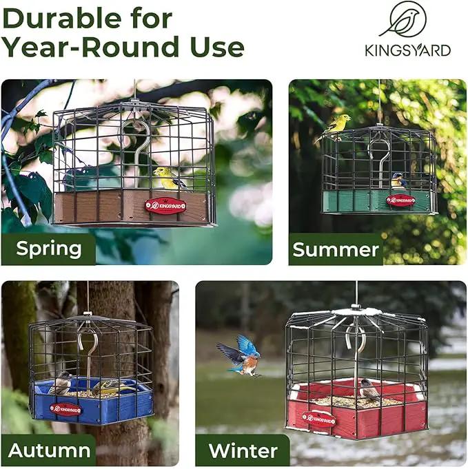 Kingsyard Squirrel Proof Platform Bird Feeders for Outdoor Hanging, Caged Bird Feeder for Small Wildbirds, Recycled Plastic Feeding Platform with Metal Seed Tray, Green by GreenHaven Gardens