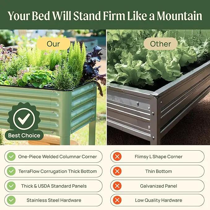 Elevated Raised Garden Bed-V Series, 2' x 4' Garden Beds with Legs & Storage Rack for Patio Porch, 700 Lbs Weight Capacity, Outdoor Planter Boxes for Gardening Herbs Vegetables Flowers, Pearl White by GreenHaven Gardens