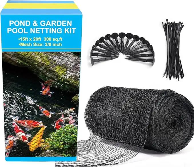 Pond Netting, 15 x 20 FT Pond Net Heavy Duty Pond Netting for Koi Ponds, Garden Pool Fine Mesh Netting Kit for Leaves, Protects Koi Fish from Birds Cats Predators, with 14 Stakes and 30 Cable Zip Ties by GreenHaven Gardens
