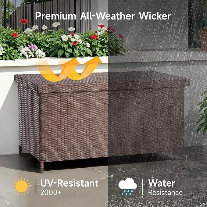 158 Gallon XL Deck Box with Lid, All Weather Wicker Outdoor Storage Box Waterproof, Large Outdoor Patio Storage Bin for Cushions, Garden Tools, Gears, Pool Accessories, Brown by GreenHaven Gardens