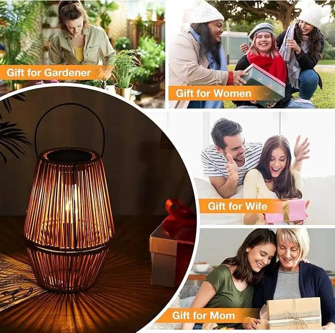 Uspring 3-in-1 Solar Lanterns Outdoor Waterproof Rattan Woven Hanging Solar Lights for Outside with Bright Lamp & LED Bead & 2 Handles, Garden Gifts Decor for Women Mom Patio Backyard Porch Deck by GreenHaven Gardens