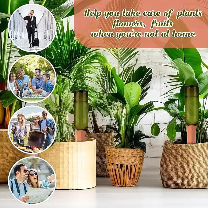 3 Sets Plant Watering Devices Include Terracotta Self Watering Spikes and 26 oz Plastic Bottles, Slow Release Vacation Insert Automatic Plant Waterer Device (Green and Terracotta) by GreenHaven Gardens