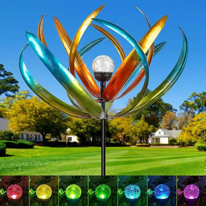 Large Solar Wind Spinners for Yard and Garden-82.6 Inch 360° Metal Wind Sculptures Outdoor Clearance Kinetic Windmills with Multi Color Led Glass Ball by GreenHaven Gardens