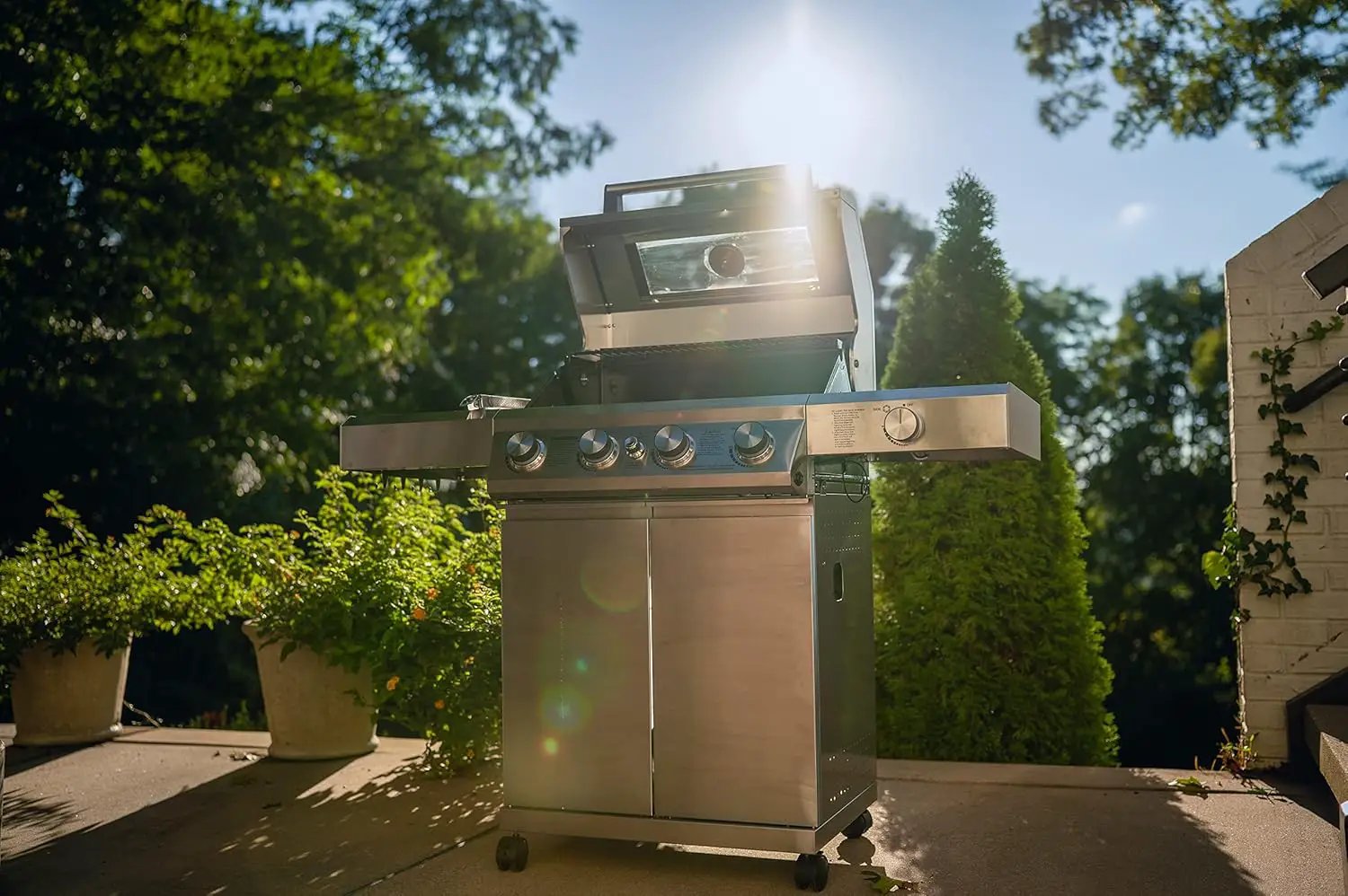 Monument Grills Larger 4-Burner Propane Gas Grills BBQ Stainless Steel Heavy-Duty Cabinet Style with BBQ Cover by GreenHaven Gardens