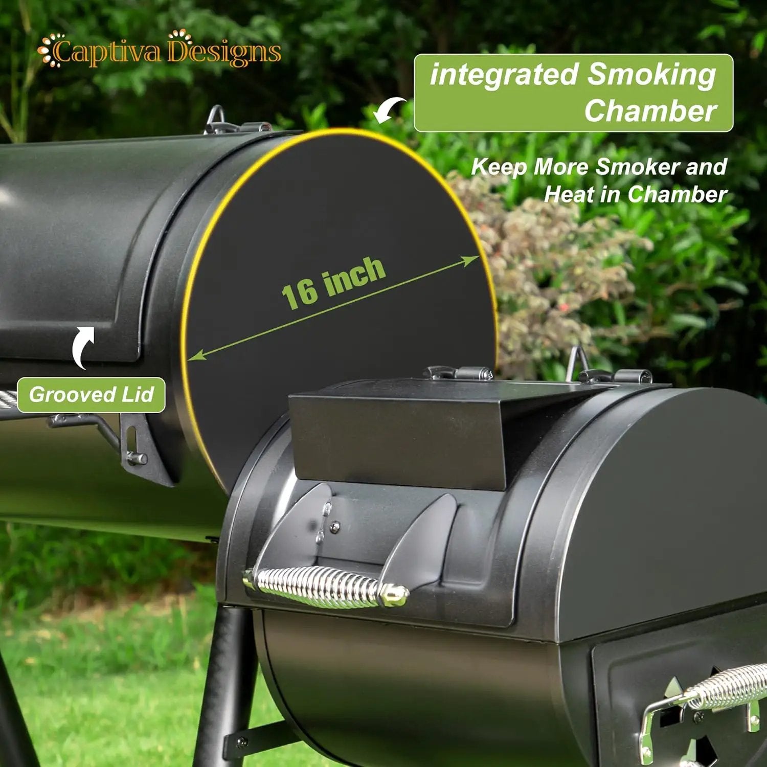 Captiva Designs Heavy Duty Outdoor Smoker,Extra Large Cooking Area(941 sq.in. in Total) Offset Smoker, Best Charcoal Smoker and Grill Combo for Outdoor Garden Patio and Backyard Cooking by GreenHaven Gardens