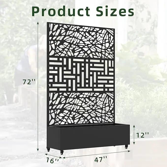 Casaphoria Metal Raised Garden Bed with Trellis and Wheels, 72"x47"x16" Planter Box for Climbing Plants, Vegetables & Vines, Features Drainage Holes and Privacy Screen, Black(Net&Helen) by GreenHaven Gardens