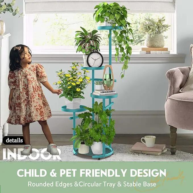 TOSKING 5 Tier Metal Plant Stand Indoor， Plant Shelf, Corner Shelf Flower Pot Stand for Outdoor Plant Stand for Living Room Balcony Garden Patio Bedroom (Blue, 38in) by GreenHaven Gardens
