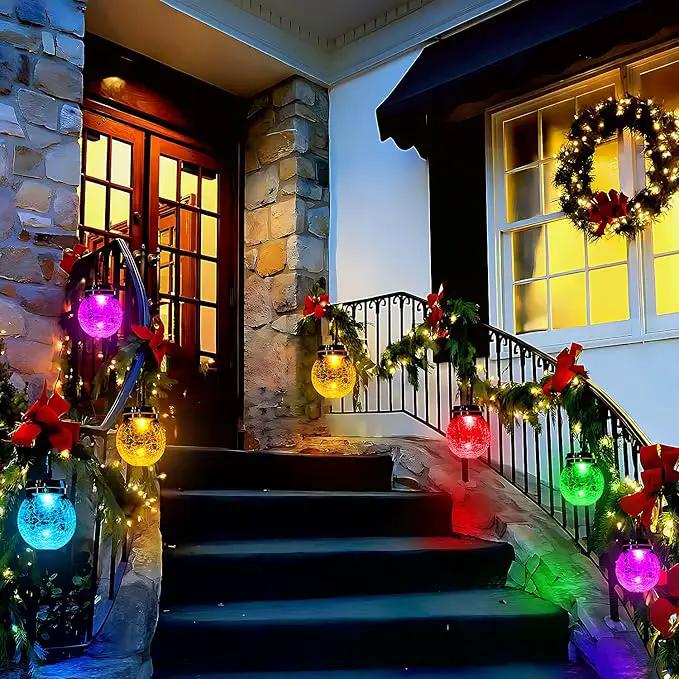 DBF Solar Lanterns Outdoor Waterproof, 2 Pack Hanging Solar Lights Outdoor, LED Cracked Glass Ball Globe Lantern Garden Decor for Patio Backyard Pathway Tree Porch Fence Events (Amber Warm & RGB) by GreenHaven Gardens