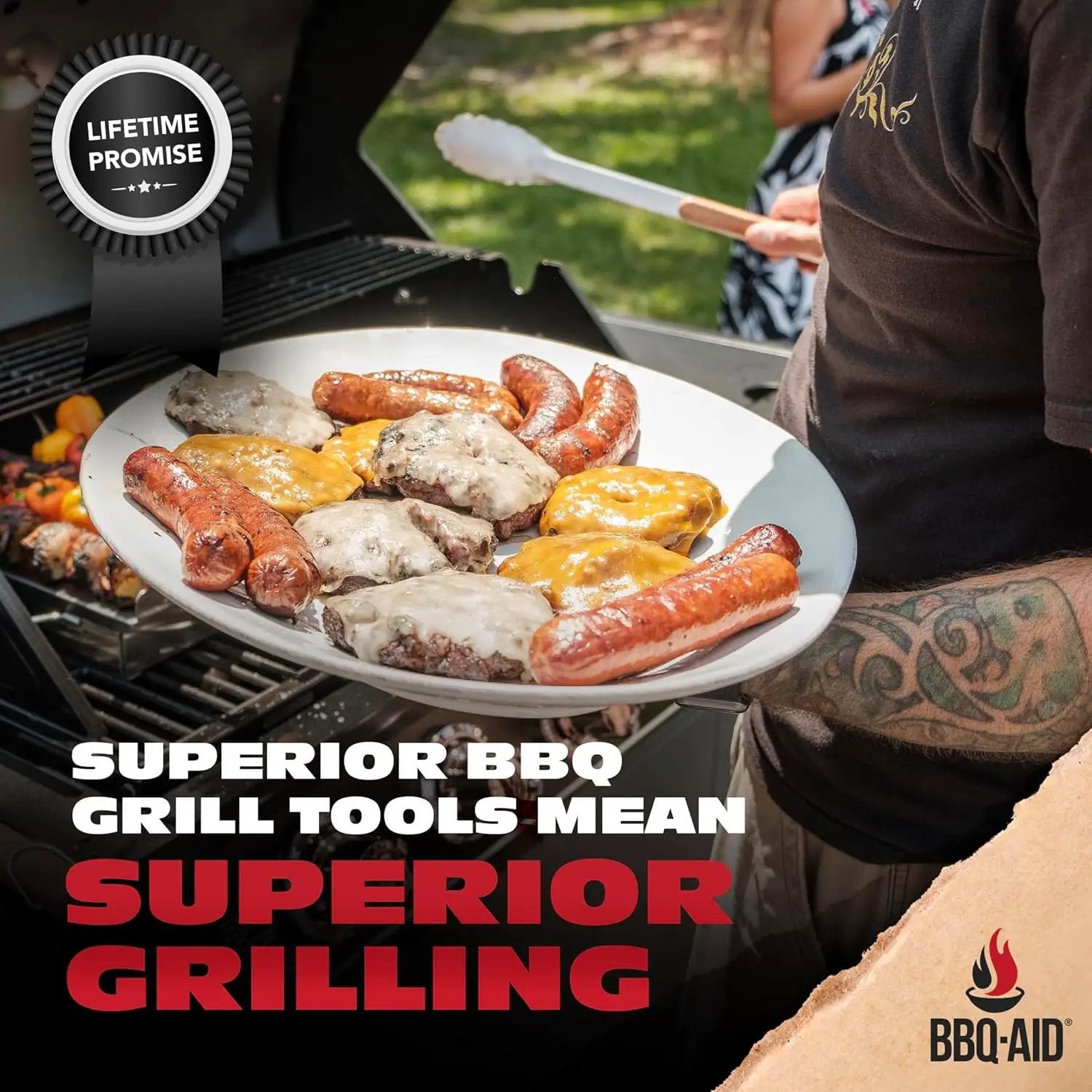 3 Piece BBQ Grilling Accessories Set - BBQ Tongs Spatula Fork Set - Heavy Duty Stainless Steel Barbecue Grill Tools with Solid Hard Wood Handles Great Gift Set by GreenHaven Gardens