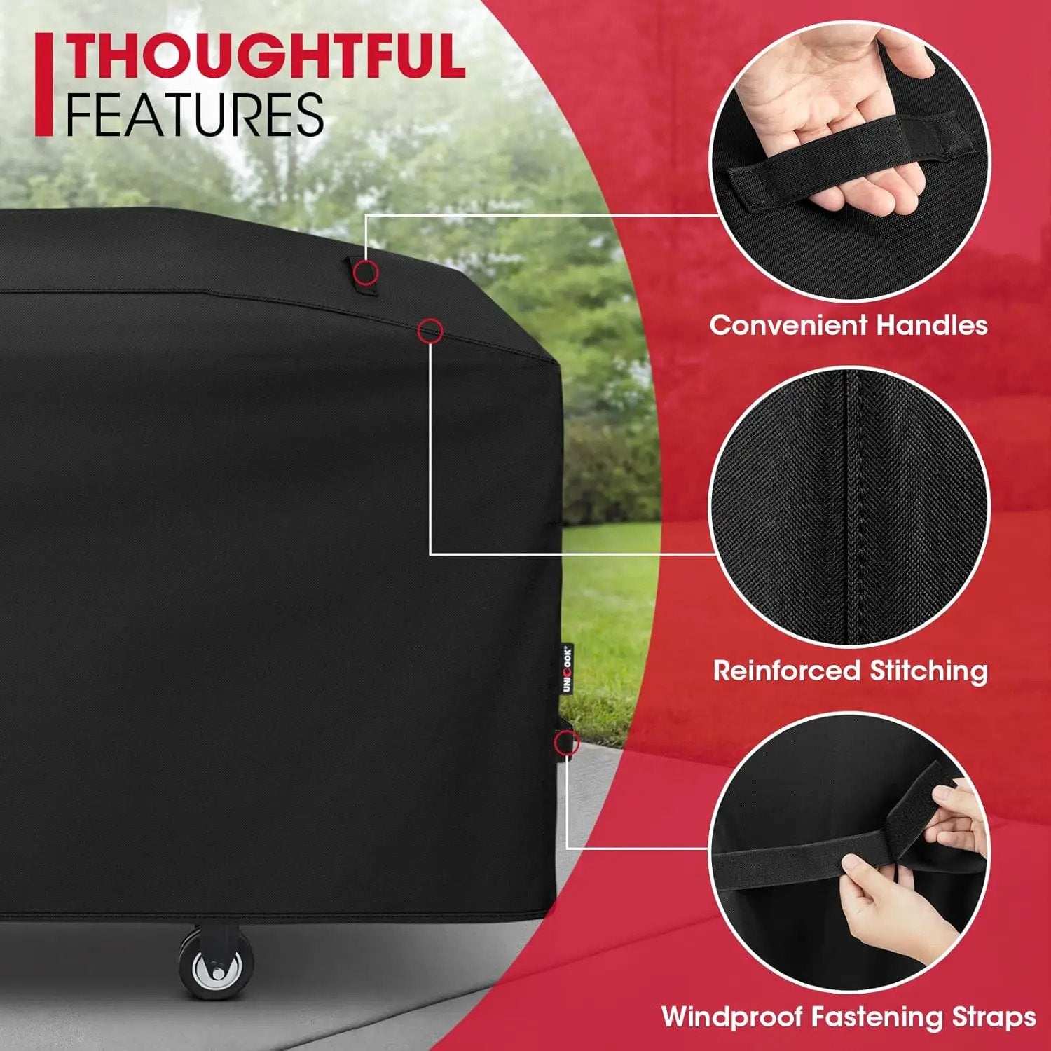Unicook 75 Inch Griddle Cover for Blackstone 36 Inch Cooking Station with Hood, Large Flat Top Grill Cover with Sealed Seam, Heavy Duty Waterproof, Includes Support Pole by GreenHaven Gardens