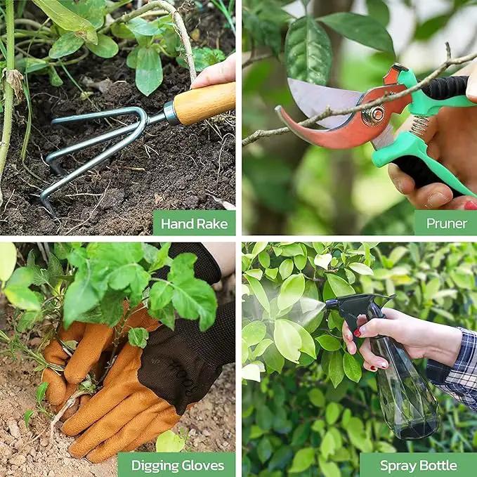 Gardening Tools 9-Piece Heavy Duty Gardening Hand Tools with Fashion and Durable Garden Tools Organizer Handbag,Rust-Proof Garden Tool Set, Ideal Gardening Gifts for Women by GreenHaven Gardens