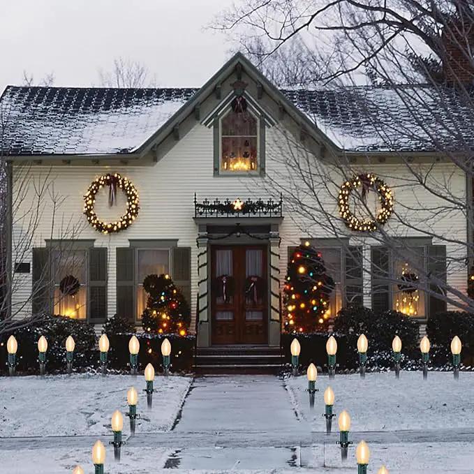 C9 Christmas Pathway Light, Outdoor Christmas Pathway Markers Lights with 27 C9 LED Clear Bulbs, Waterproof Connectable Walkway Lights for Outdoor Yard Holiday Sidewalk Driveway Christmas Decorations by GreenHaven Gardens