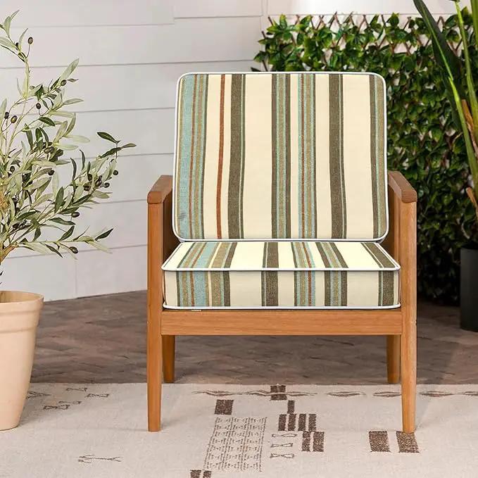 LVTXIII Patio Chair Cushions 22"x22"x3", Water-Repellent Outdoor Seat Cushions for Patio Furniture, Square Chair Pads with Ties for Home Garden Decoration, Set of 2, Stripe Onyx by GreenHaven Gardens