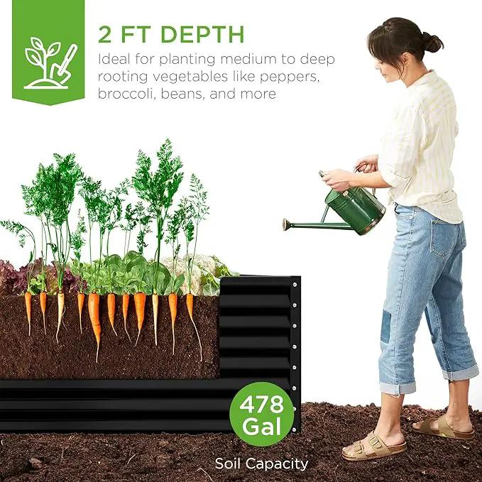 Best Choice Products 8x4x2ft Outdoor Metal Raised Garden Bed, Deep Root Planter Box for Vegetables, Flowers, Herbs, and Succulents w/ 478 Gallon Capacity - Black by GreenHaven Gardens