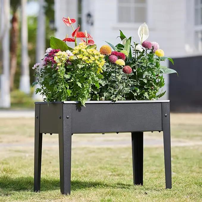 Raised Garden Bed, Elevated Planter Black Metal Plant Box with Legs Standing Garden Stand Drainage Holes Black(Black 24" L x 11" W x 18" H) by GreenHaven Gardens