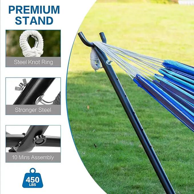PNAEUT Double Hammocks with Stand for Outside, Portable Space Saving Heavy-Duty Steel Stand for Indoor Outdoor Patio with Carrying Bag, 450 lbs Capacity (Blue Lagoon) by GreenHaven Gardens