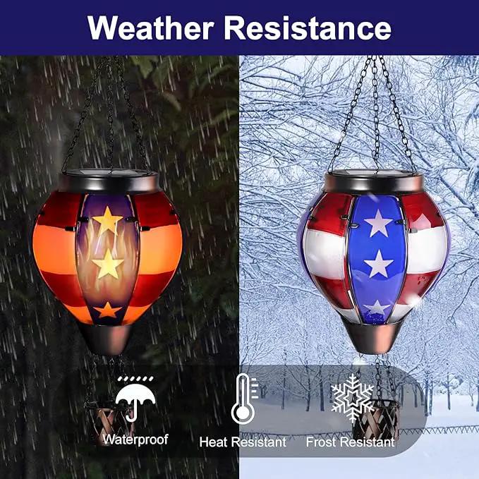 pearlstar Hot Air Balloon Solar Lantern with Flickering Flame Light Outdoor Solar Hanging Lights Waterproof for Garden Yard Farmhouse Patio Pathway Outside Independence Day Decoration,Glass, Star by GreenHaven Gardens