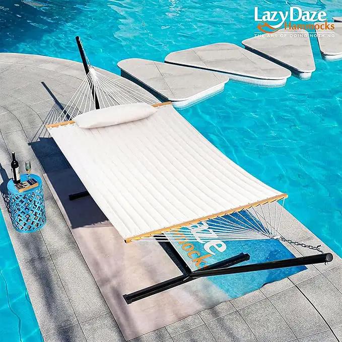 Lazy Daze 12 FT Sunbrella Quilted Double Hammock with Hardwood Spreader Bar, 450 lbs Capacity, Cream by GreenHaven Gardens