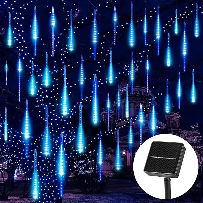 Christmas Lights Solar Powered, Meteor Shower Lights Outdoor, 16 Inches 8 Tube 288 LED Solar Meteor Lights for Tree Wedding Xmas Holiday Party Patio Decoration, Bule by GreenHaven Gardens
