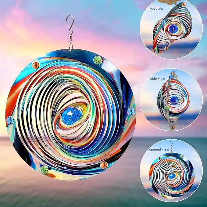 FONMY Mandala Wind Spinner w/Crystal Ball-Blue Plenet 3D Stainless Steel Hanging Spinners Worth Gift Christmas Decoration Indoor/Outdoor Garden Décor Kinetic Yard Art 12 Inches Wind Sculpture by GreenHaven Gardens