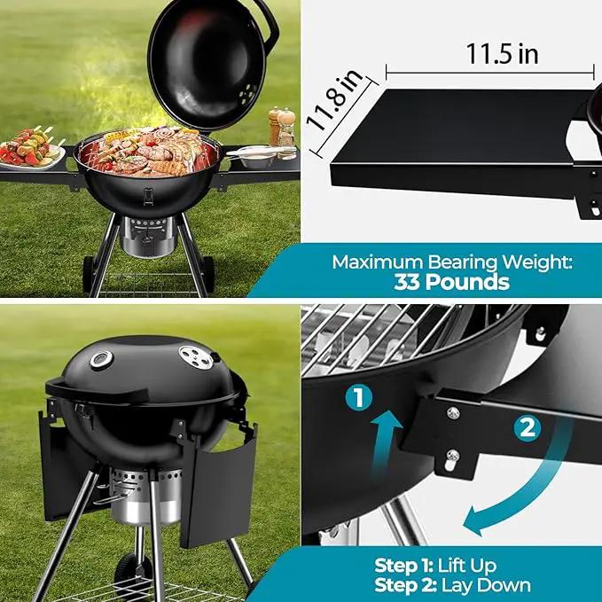 Premium 22 Inch Charcoal Grills with 2 Foldable Tables, BBQ Grill with Cover, Outdoor Barbecue Grill with Ash Catcher, Portable Charcoal Kettle Grills with Wheels for Camping Party Backyard by GreenHaven Gardens