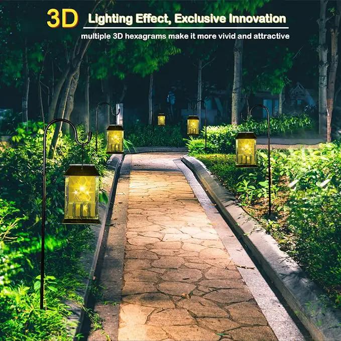 Solar Lanterns Outdoor Waterproof, 3D Star Light with Flashing Mode, Solar & USB C Charging, Metal Hanging Lantern for Wall Landscape Yard Patio Driveway Garden Decor, Warm Light 2 Pack by GreenHaven Gardens