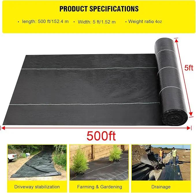 Driveway Fabric - 5x500 ft Heavy Duty 4OZ French Drain Fabric for Erosion Control & Landscape Weed Barrier by GreenHaven Gardens
