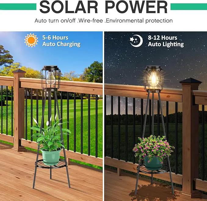 2 Pack Solar Lights Outdoor with Plant Stands, Solar Floor Lamp with LED Edison Bulbs for Garden Yard Pathway Driveway Front/Back Porch Decoration by GreenHaven Gardens
