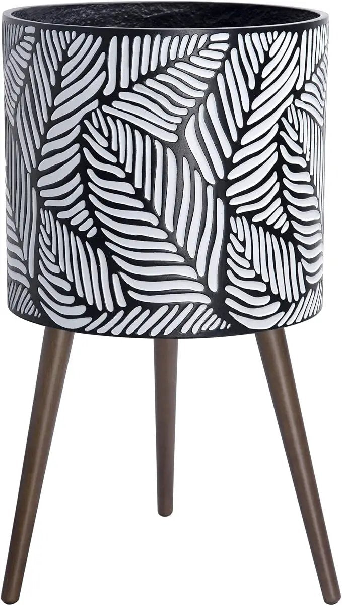 D'vine Dev 16 Inch Planter Pot with Stand, Mid-Century Tall Plant Pot with Legs for Indoor Plants, XX-Large, White/Grey, 88-L-E-7 by GreenHaven Gardens
